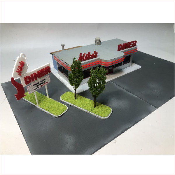 ハンドメイドジオラマ アメリカンダイナー 1/64ミニカー7台&フィギュア付き 1/64アメリカンダイナー