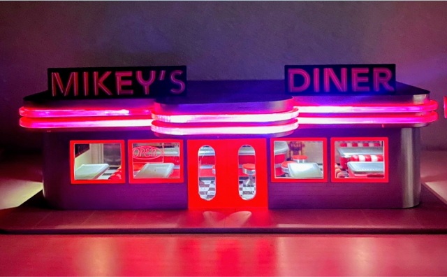 1/64 アメリカンダイナー風ミニチュア模型（LEDライト付き）