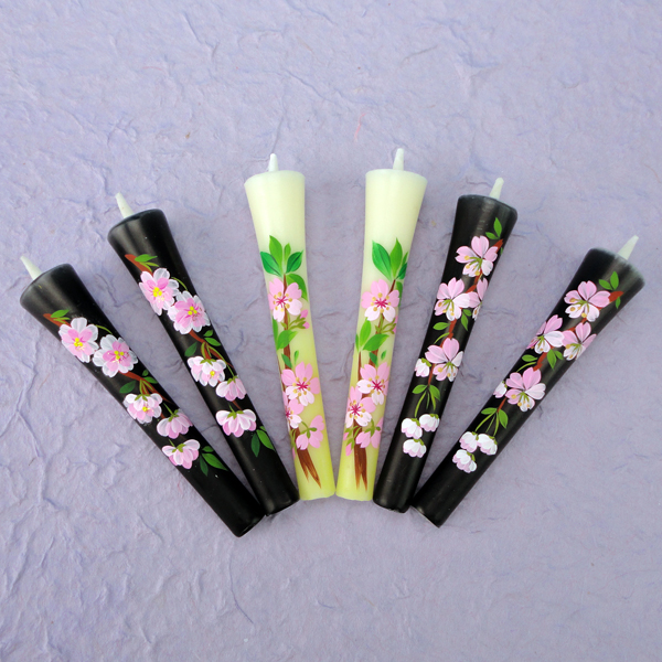 【レターパックライト可】特別柄 3号 絵ろうそく 6本入（手描き） 桜づくし