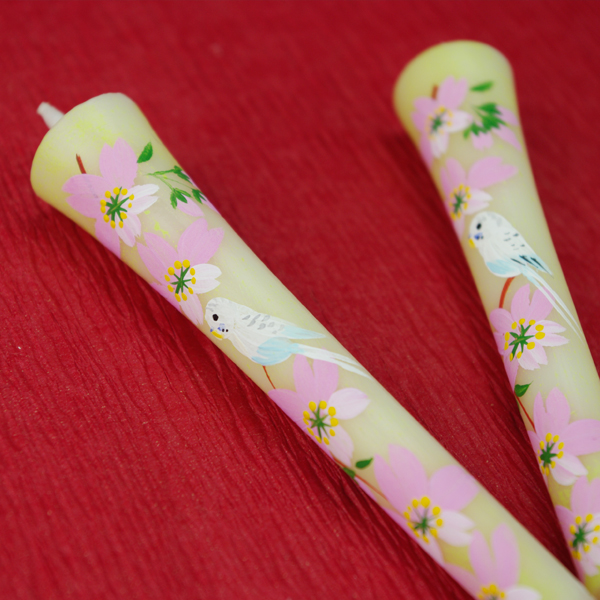 特別柄 3号 絵ろうそく 2本入（手描き） 桜東風（さくらごち）