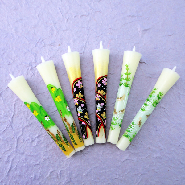 【レターパックライト可】特別柄 3号 絵ろうそく 6本入 （手描き）春うらら
