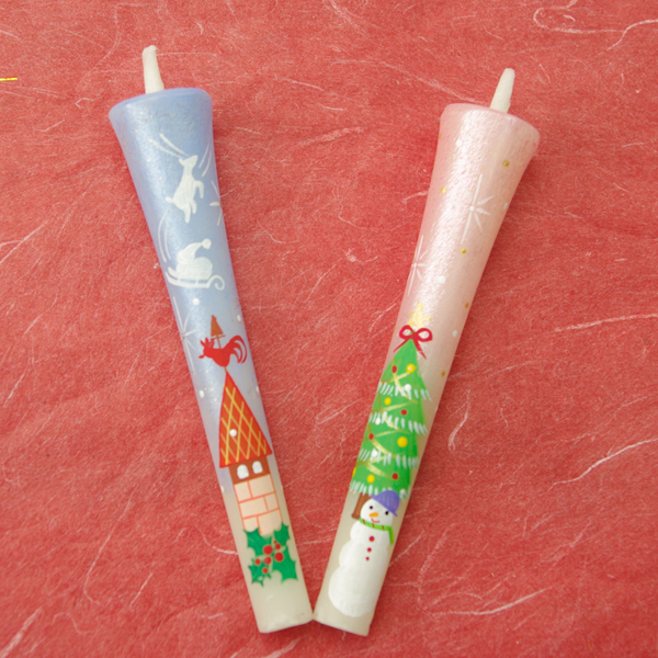 【 クリスマス 】特別柄 3号 絵ろうそく 2本入（手描き） 雪だるま