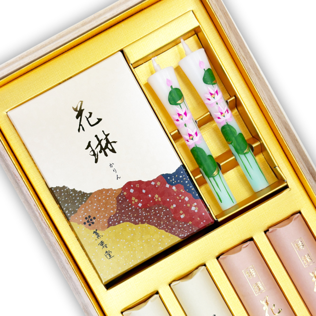 送料無料 花琳・絵ろうそくミニセット 喪中見舞い 線香 人気 喪中