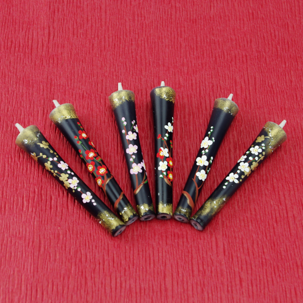 【レターパックライト可】特別柄 3号 絵ろうそく 6本入 （手描き） 紅白梅