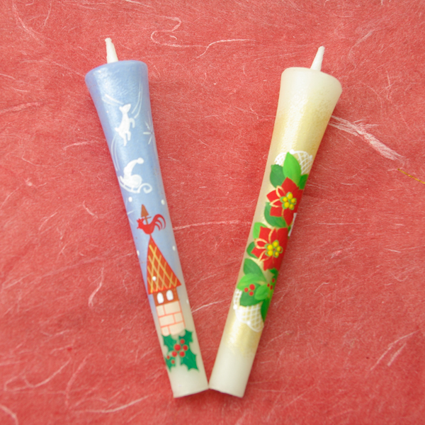 【 クリスマス 】 特別柄 3号 絵ろうそく 2本入（手描き） ポインセチア