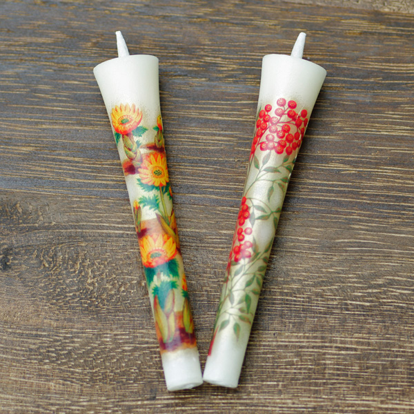 厄除開運 3号 絵ろうそく 2本入(転写) 南天と福寿草