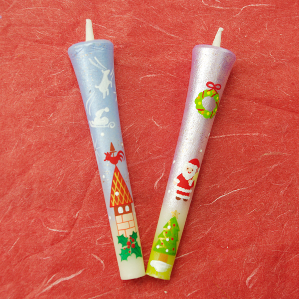 【 クリスマス 】特別柄 3号 絵ろうそく 2本入（手描き） サンタの贈り物