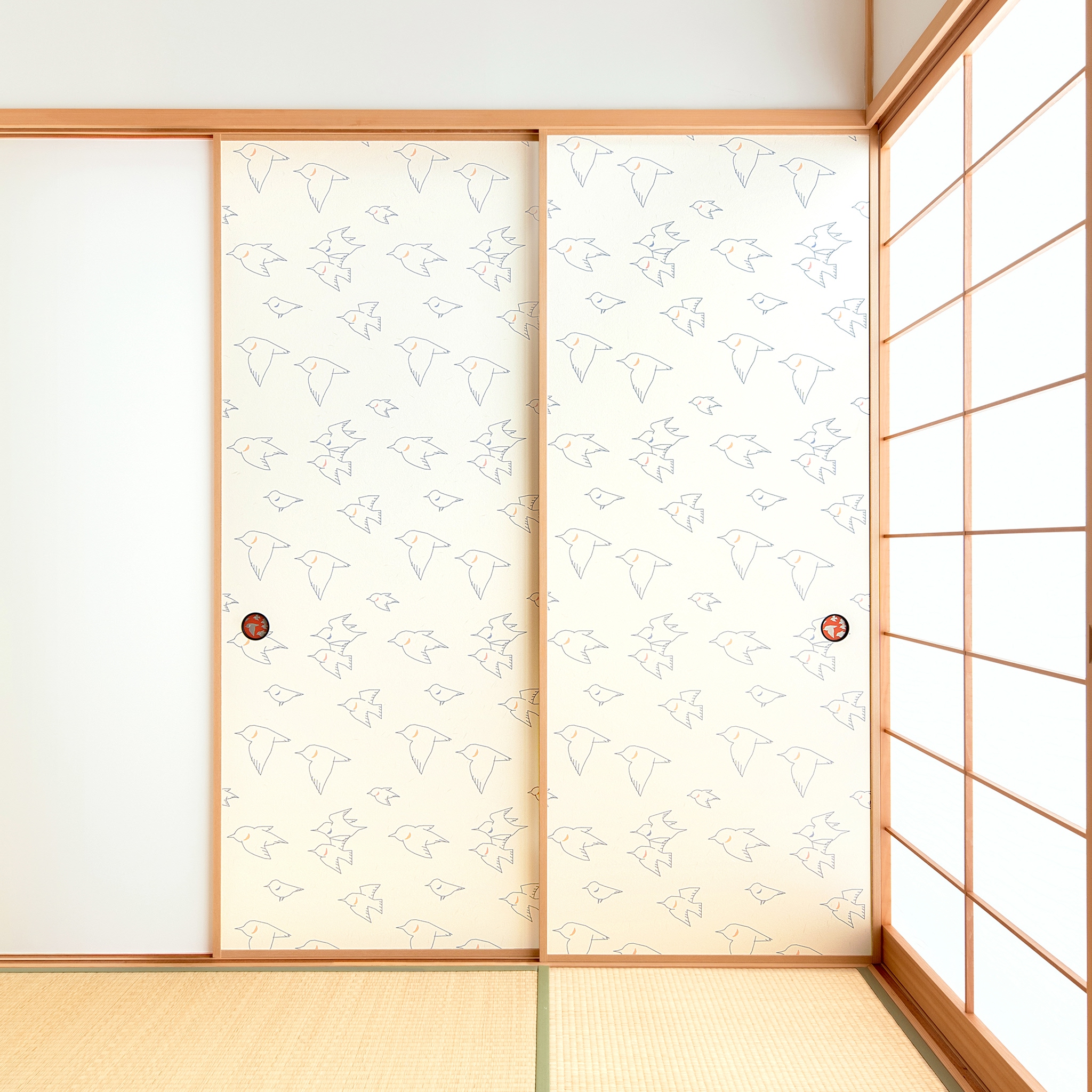 【送料無料】【本襖・和襖】waccara【ワッカラ】片面貼り（押入用）【千鳥舞う　chidorimau】※仕上幅～920ｍｍ迄