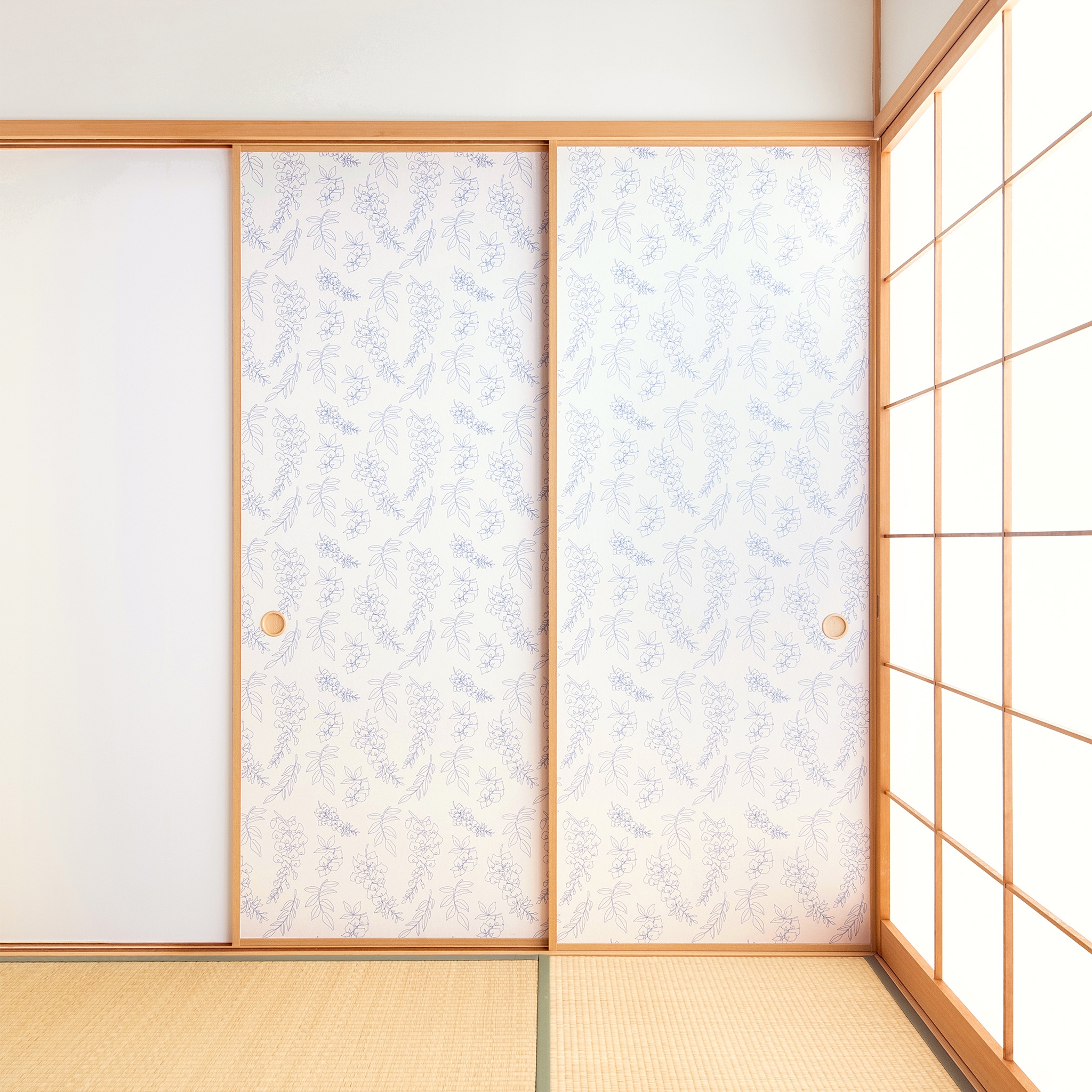 【送料無料】【本襖・和襖】waccara(ワッカラ）両面貼り（入口用）【藤模様　fuji moyo】※仕上幅～920ｍｍ迄