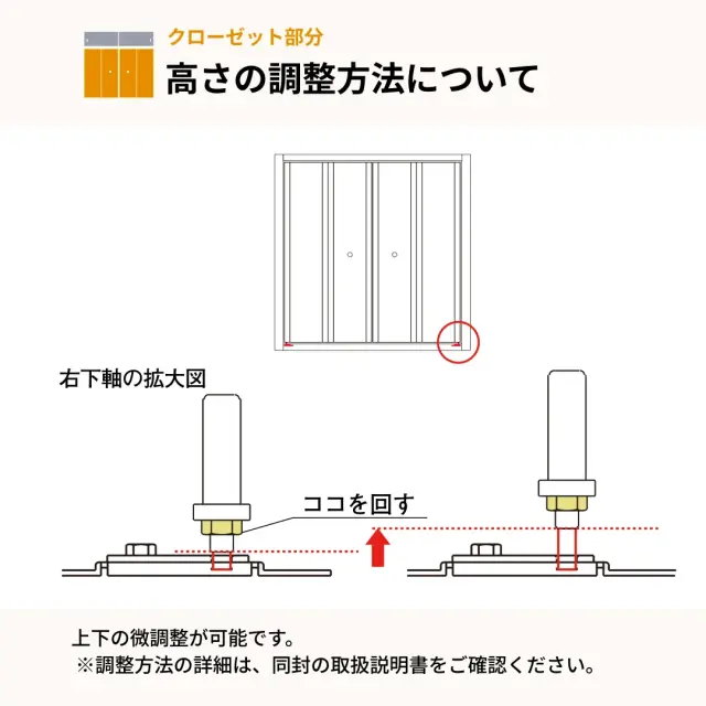 クローゼット扉の高さ調整方法