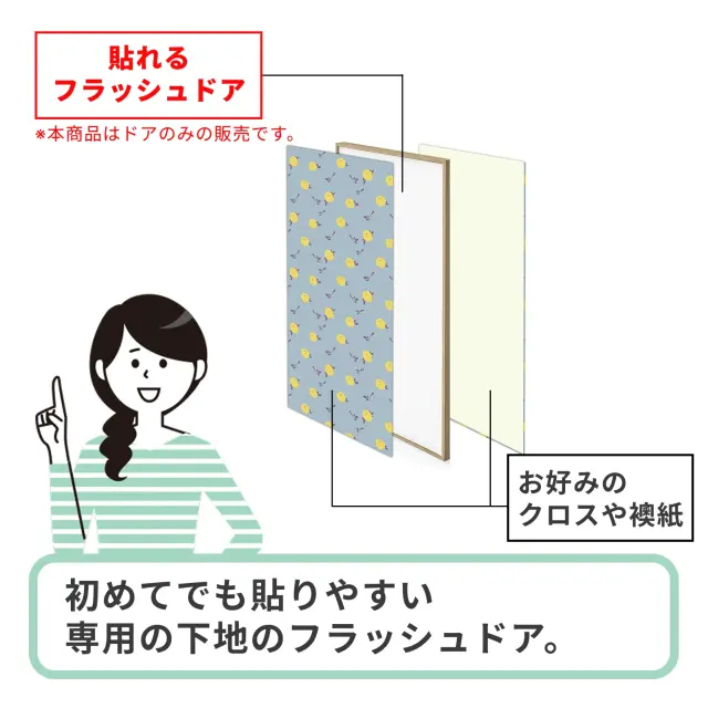 「貼れるフラッシュドア」はどの部分を指すかを説明したイラスト