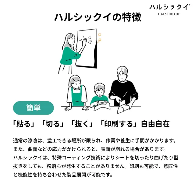 ハルシックイの特徴｜貼る・切る・抜く・印刷できる加工しやすい抗菌・抗ウイルスシート