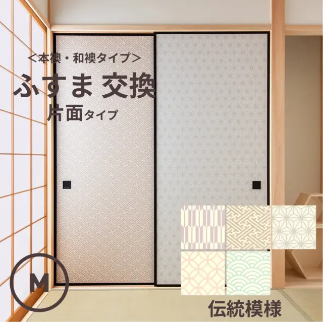 谷元フスマ工飾オリジナル襖紙「waccara」（伝統模様）片面タイプ襖本体 Mサイズ