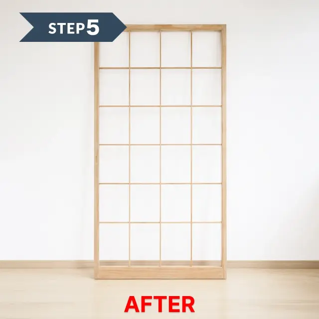 古い紙を除去し木枠が整った張り替え前準備完了の状態 STEP5