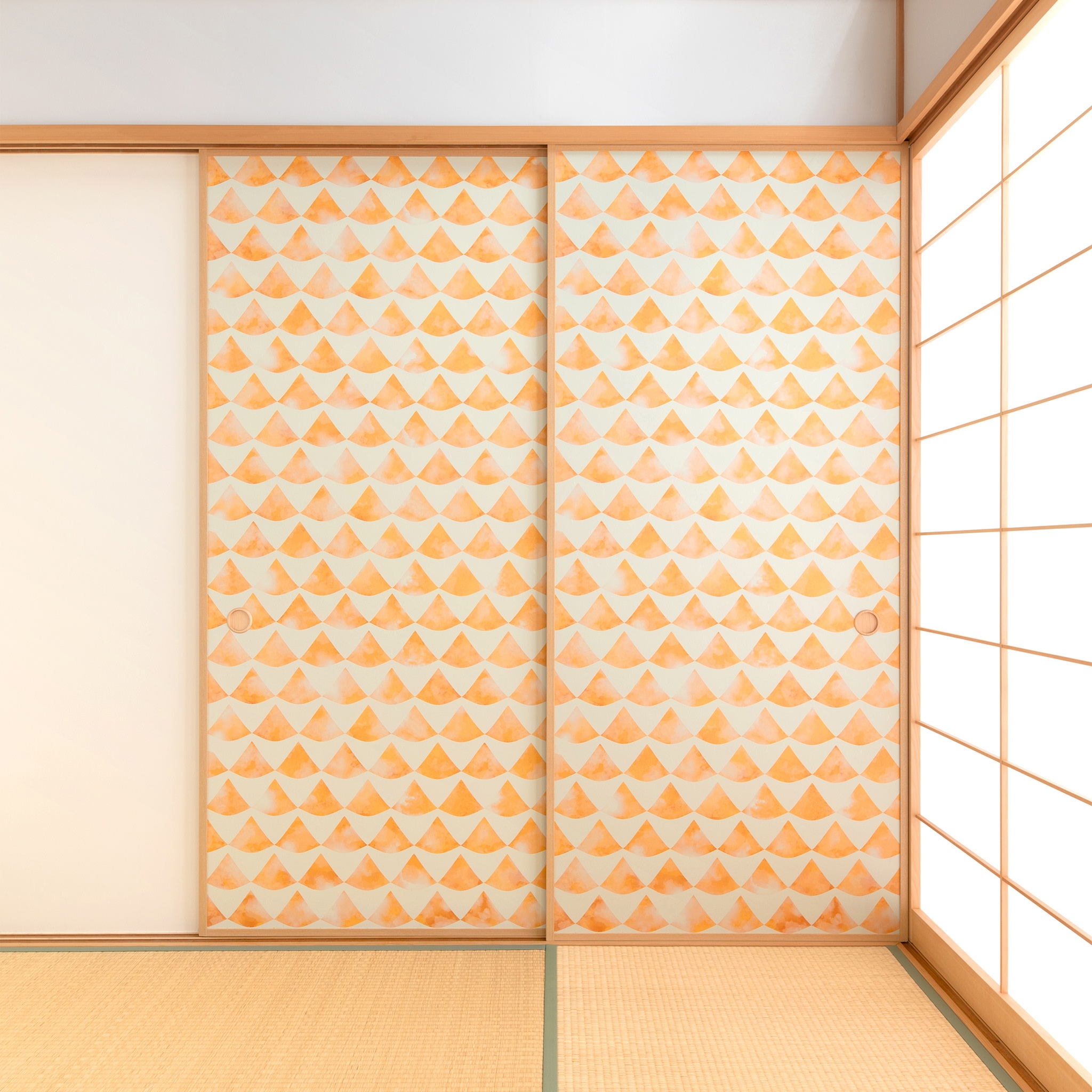 【送料無料】【本襖・和襖】waccara(ワッカラ）両面貼り（入口用）【波うろこ　namiuroko　山吹】※仕上幅～920ｍｍ迄