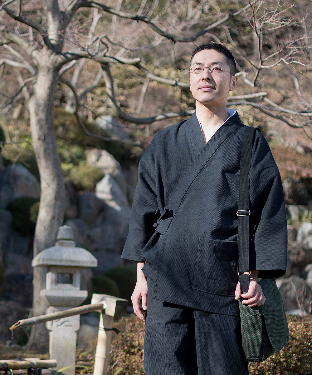 新品】高級 作務衣 どぎつく おたふくわた・日清紡 Lサイズ 墨黒 日本