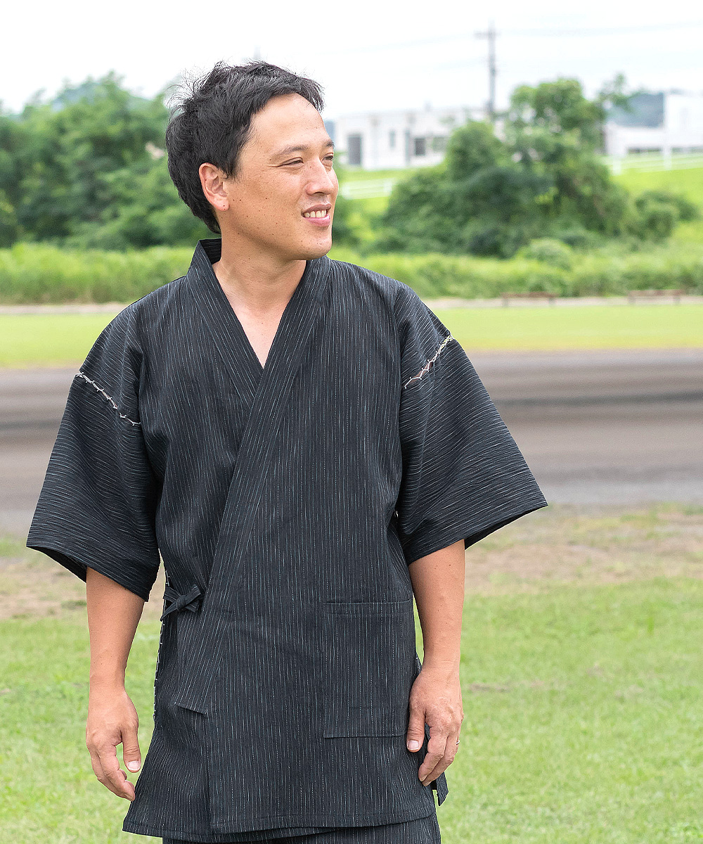 1501 近江ちぢみ絣織甚平 No.1 濃紺