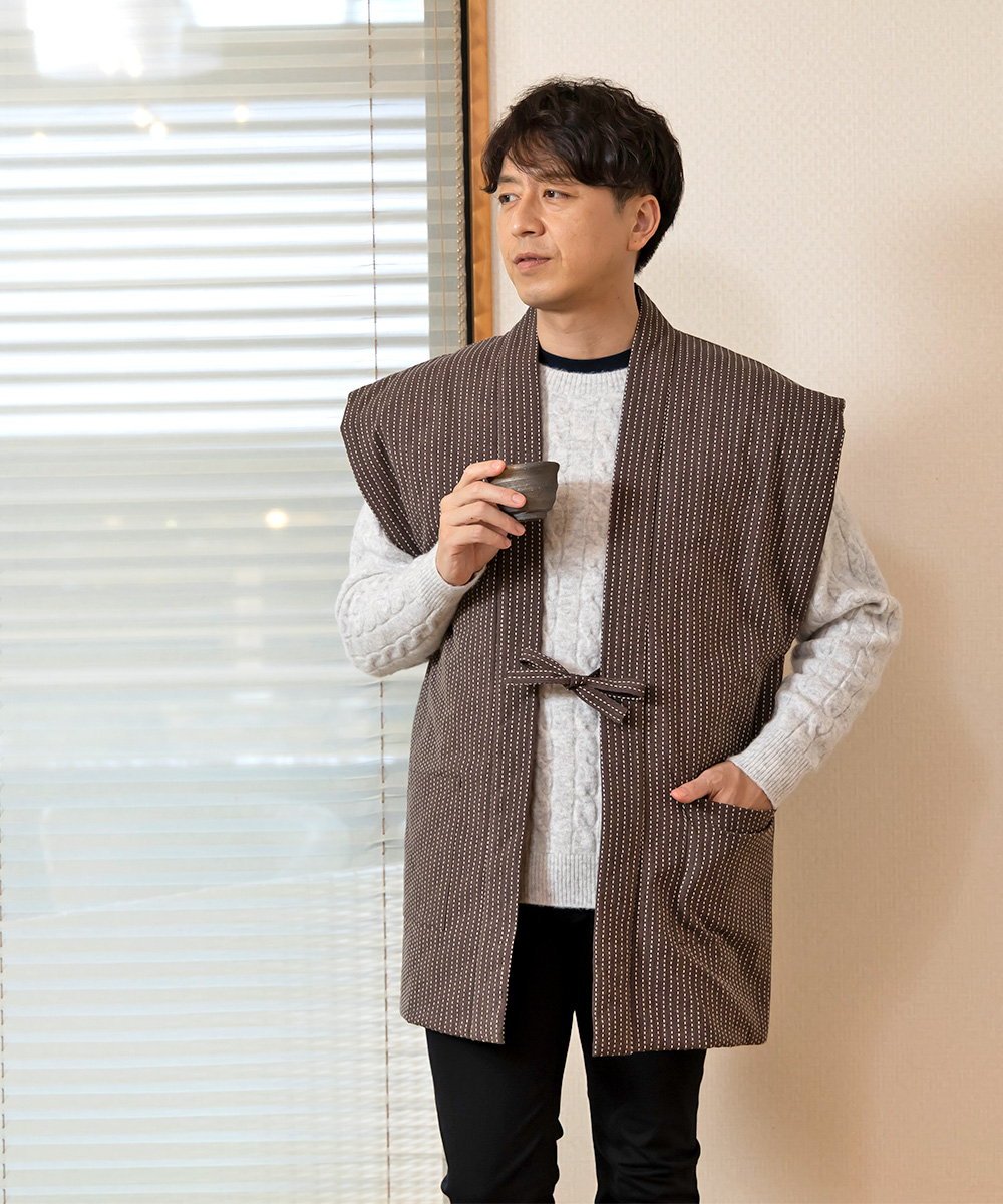 刺子織綿入れ袖なし袢天