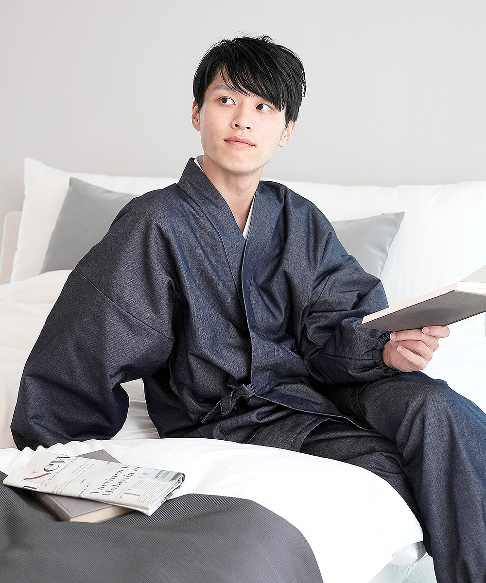 抗ウイルス・デニム綿入れ作務衣