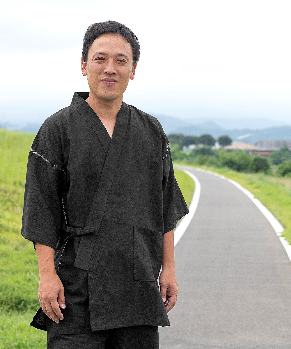 7080 和紙しじら織甚平 No.2 黒