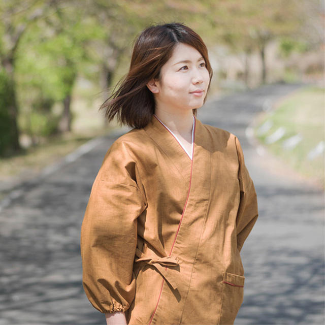 女性用無地絣調作務衣 No 3 金茶