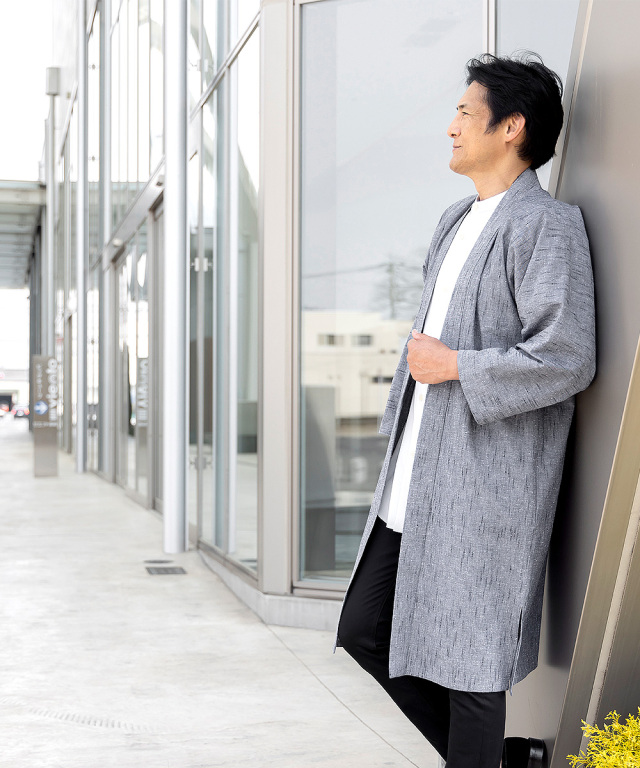 たてスラブロング羽織 No.4 グレー ｜ 作務衣・甚平通販 和粋庵