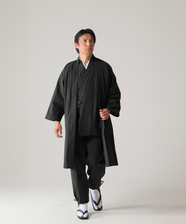 たてスラブロング羽織 No.7 黒 ｜ 作務衣・甚平通販 和粋庵
