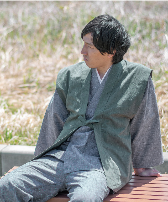 たてスラブ羽織 No.6 緑（グリーン） ＜定番作務衣羽織＞ | 作務衣