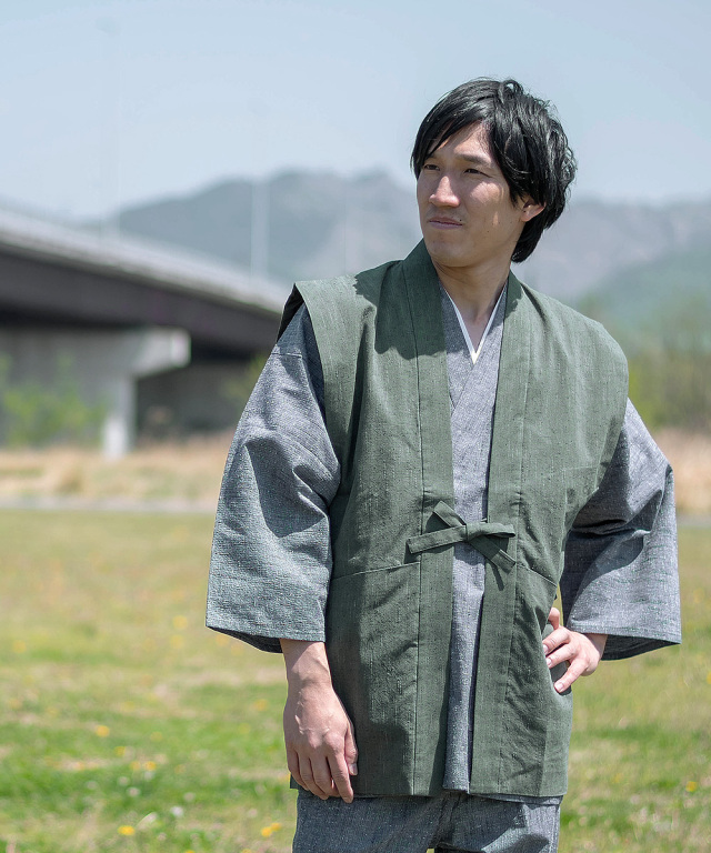 羽織4/3 たてスラブ羽織 No.6 緑（グリーン） ＜定番作務衣羽織＞ | 作務衣