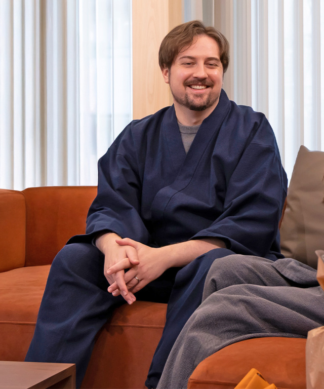 小柄ドビー作務衣（こがらどびーさむえ） 濃紺 ＜綿・秋冬向き刺し子