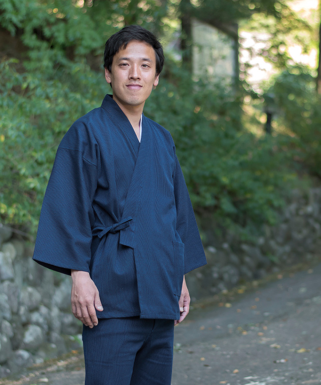 小柄ドビー作務衣（こがらどびーさむえ） 濃紺 ＜綿・秋冬向き刺し子