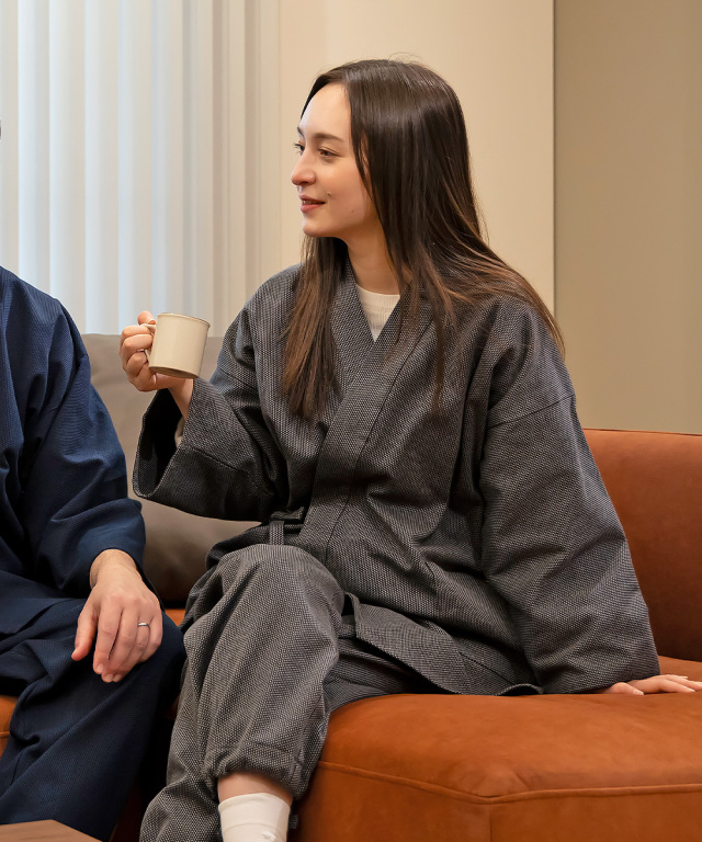 小柄ドビー作務衣（こがらどびーさむえ） グレー ＜綿・秋冬向き刺し子