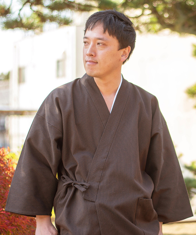 小柄ドビー作務衣（こがらどびーさむえ） 濃茶 ＜綿・秋冬向き刺し子