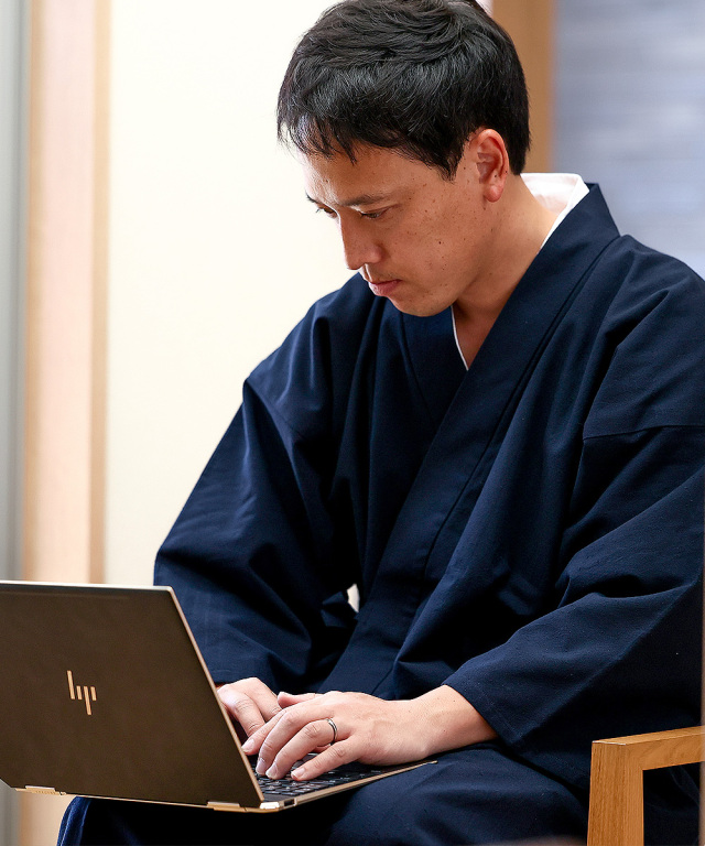 スエード総裏作務衣