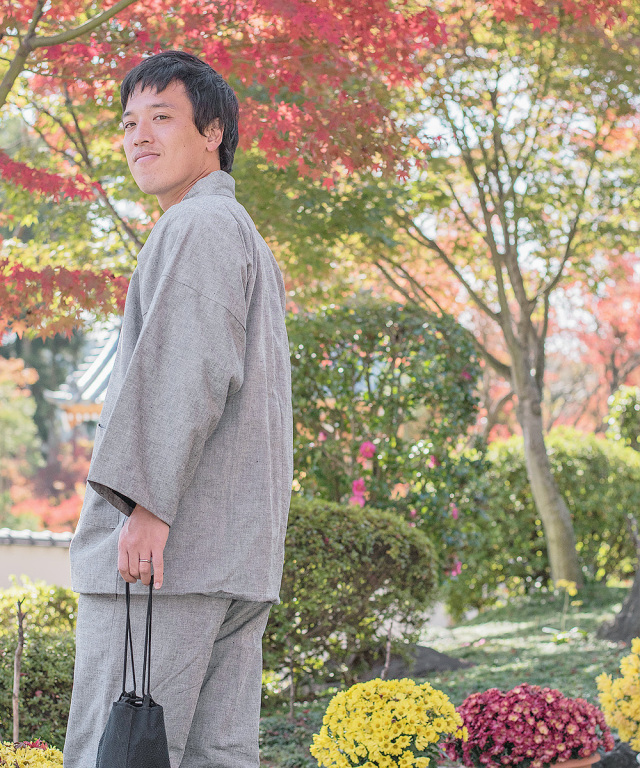 スエード総裏作務衣