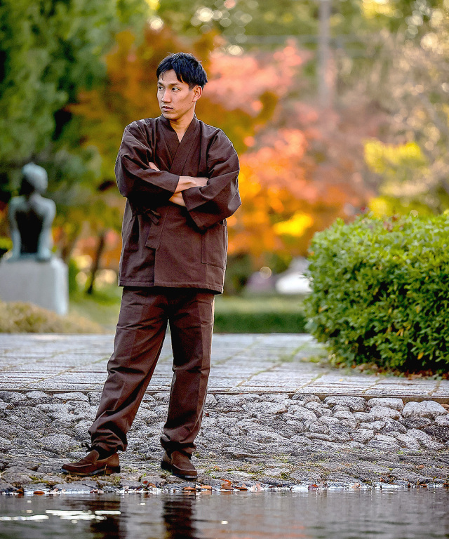 付け下げ　麻の葉　鱗文様　江戸小紋　ブラウン　ダークトーン　着物　022a d 付け下げ麻の葉鱗文様江戸小紋ブラウンダークトーン着物022a d