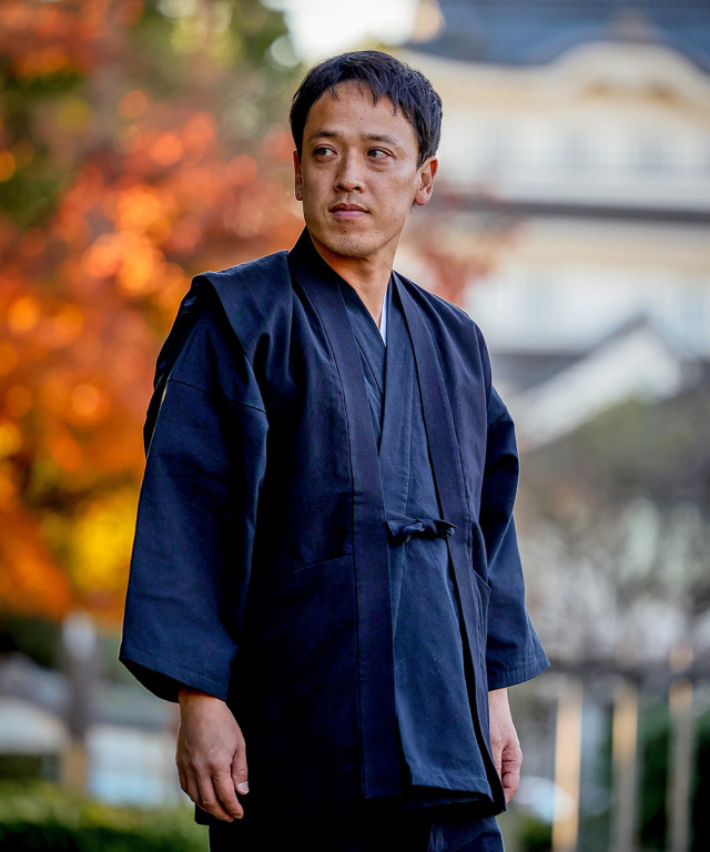 手紡ぎ風・遠州織羽織 No.1 濃紺