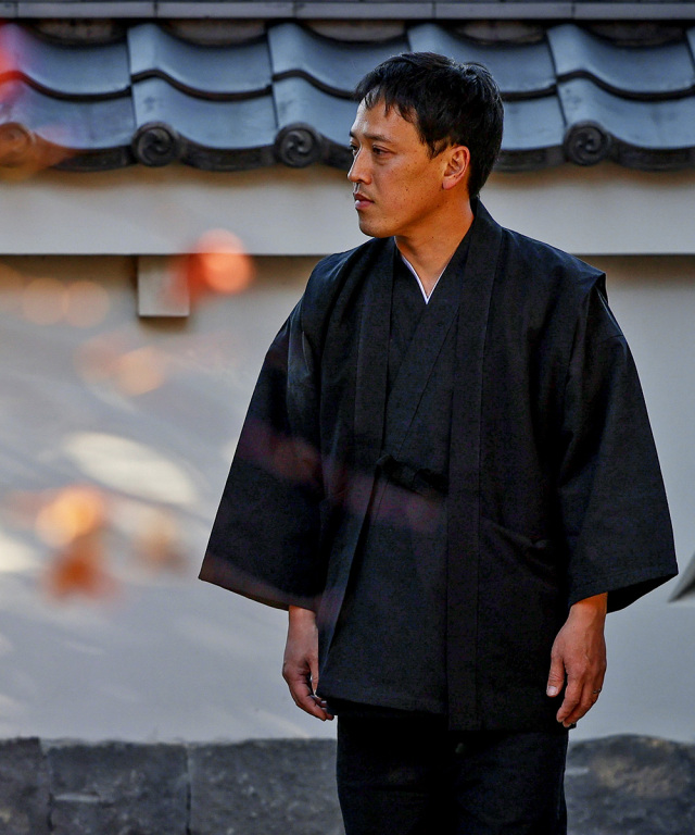 手紡ぎ風・遠州織羽織 No.6 黒