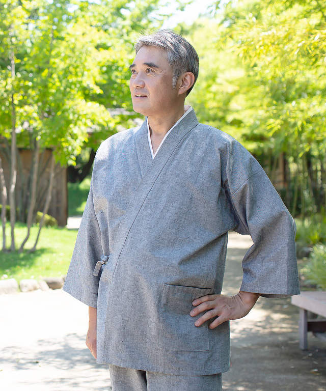 手紡ぎ風・遠州織作務衣 No.63 グレー | 作務衣・甚平通販 和粋庵