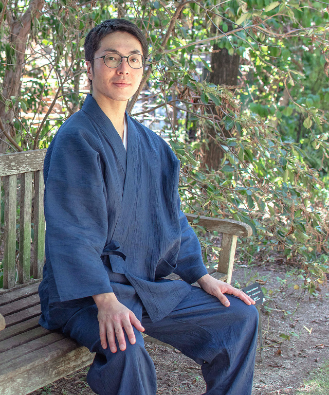 近江ちぢみ 100%麻 作務衣 Lサイズ 紺色 日本製 1095 近江ちぢみ本麻作務衣 No.96 中紺 | 作務衣・甚平通販 和粋庵
