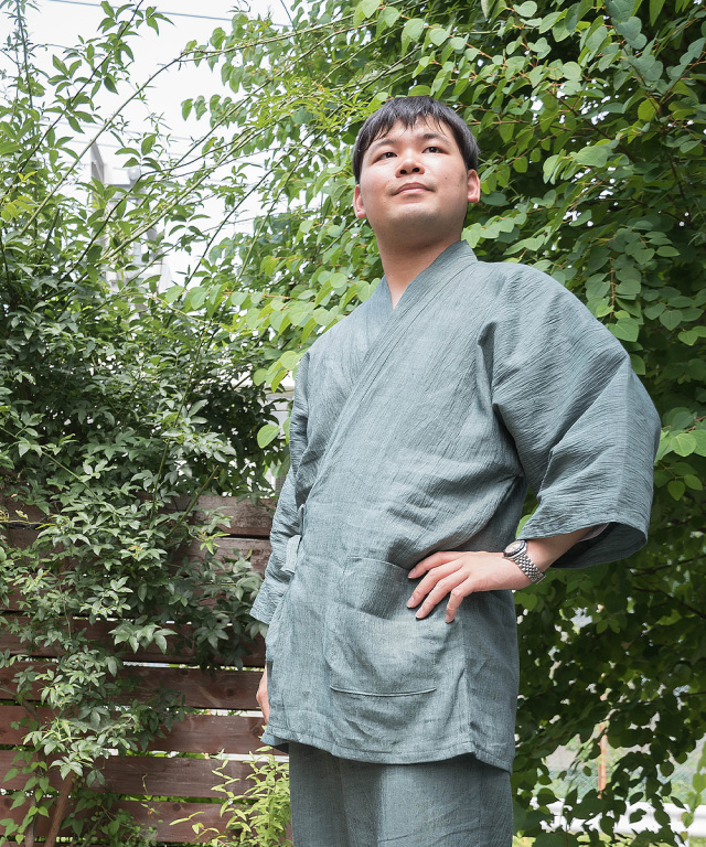 近江ちぢみ本麻作務衣