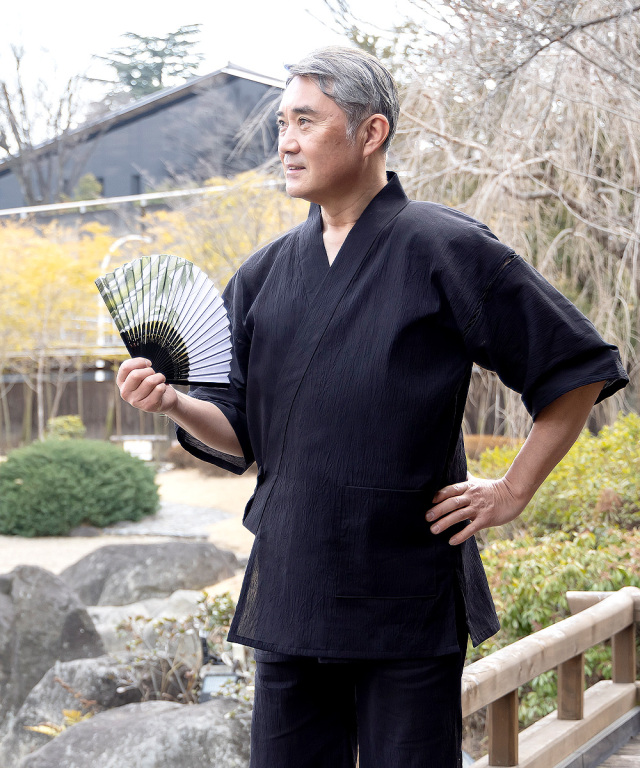 アイスコットン近江ちぢみ甚平 No.4 黒 | 作務衣・甚平通販 和粋庵