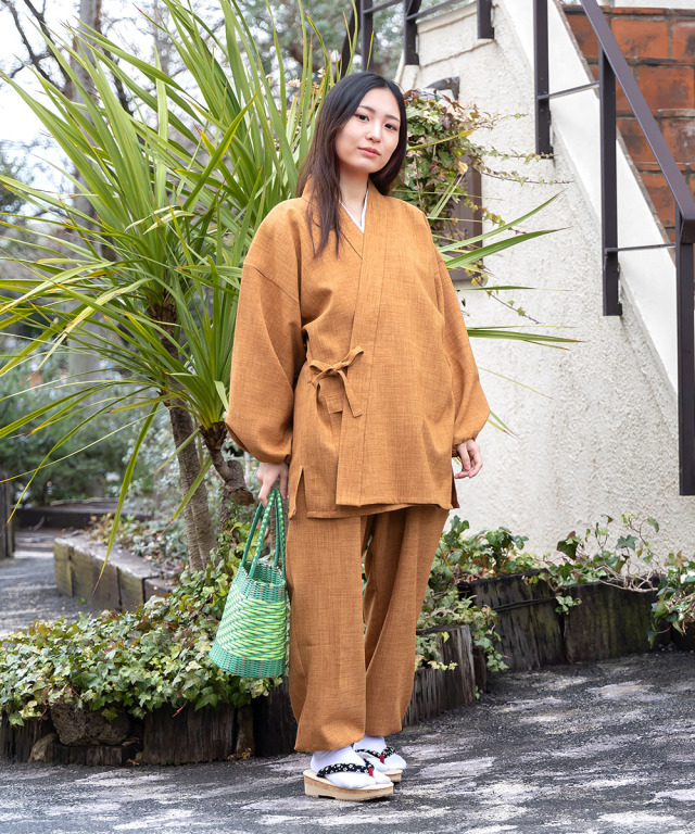 女性用麻ライク作務衣［聖］ No.2 オレンジ ｜ 作務衣・甚平通販 和粋庵