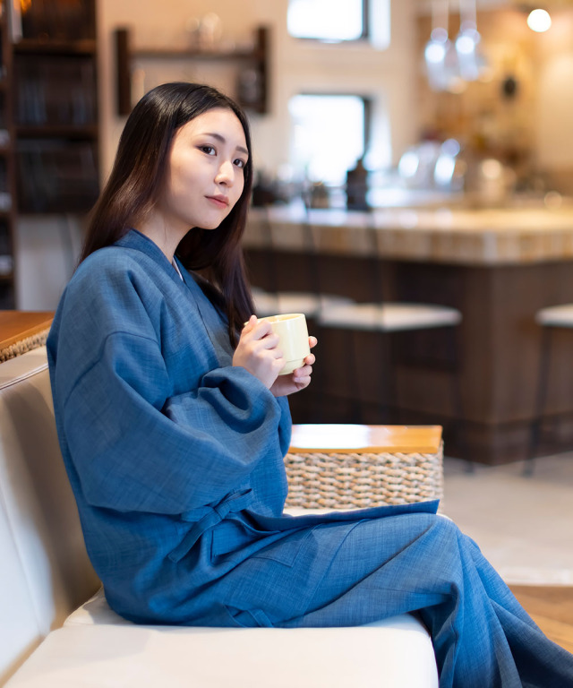 女性用麻ライク作務衣［聖］ No.3 明紺 ｜ 作務衣・甚平通販 和粋庵