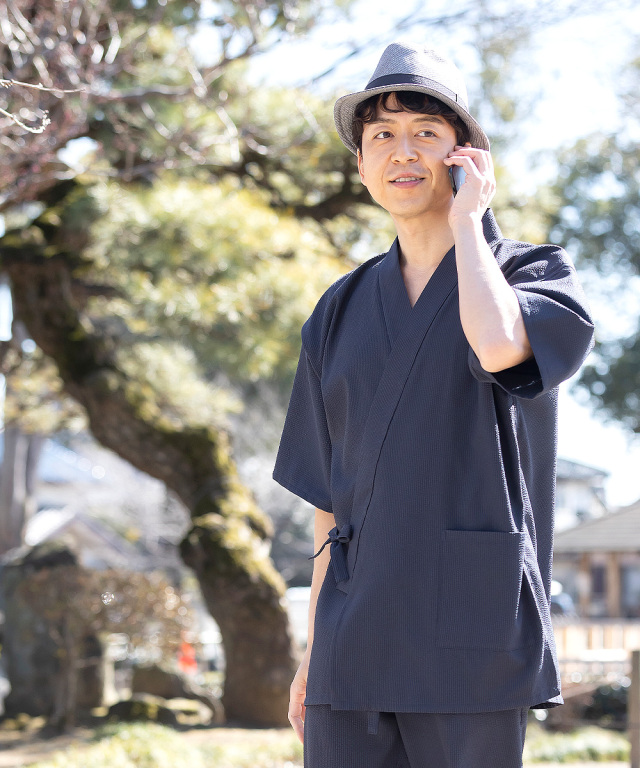 クールマックスサッカー甚平 No.1 濃紺 | 作務衣・甚平通販 和粋庵