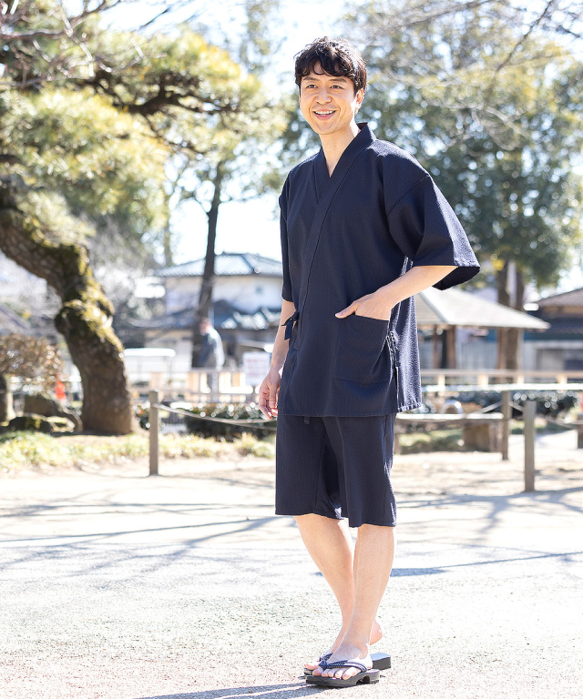 クールマックスサッカー甚平 No.1 濃紺 | 作務衣・甚平通販 和粋庵