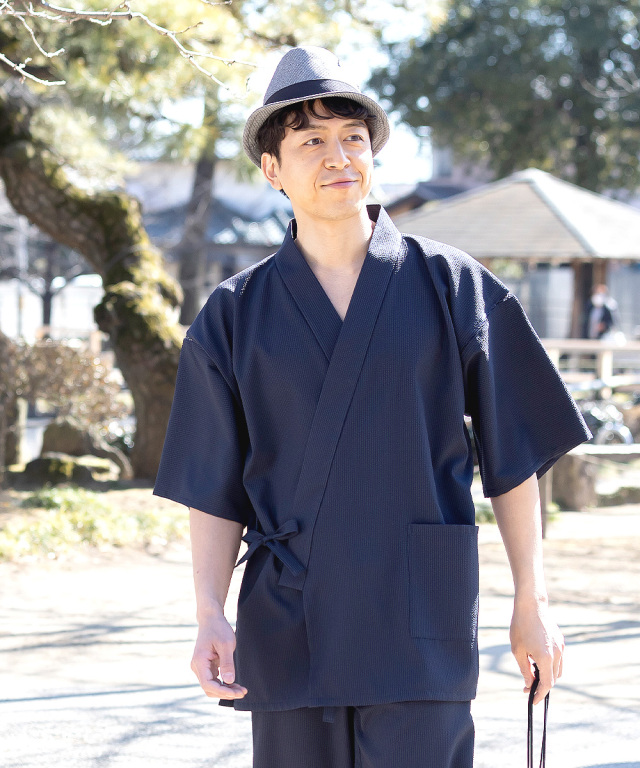 クールマックスサッカー甚平 No.1 濃紺 | 作務衣・甚平通販 和粋庵