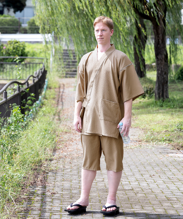 クールマックスサッカー甚平 No.3 ベージュ | 作務衣・甚平通販 和粋庵