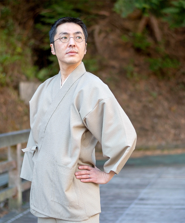 クールマックス・サッカー作務衣 No.3 ベージュ (M-LL) | 作務衣・甚平