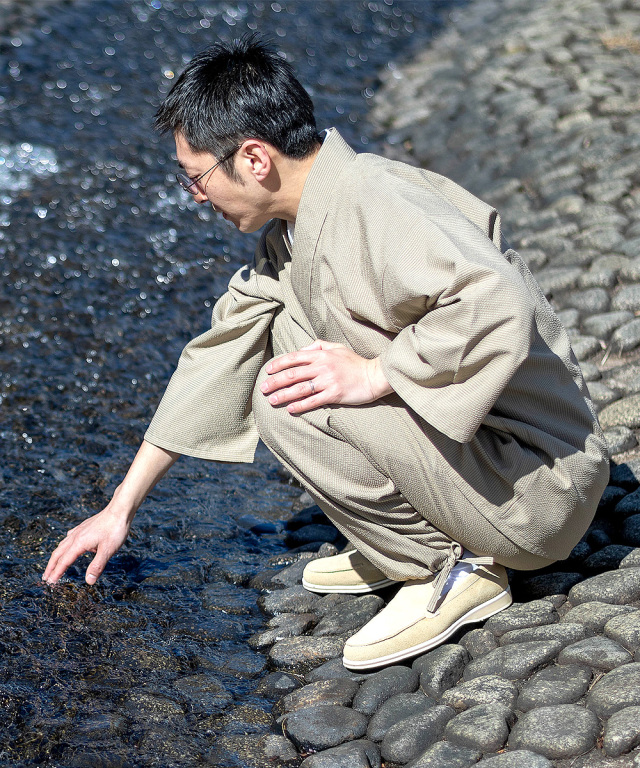 クールマックス・サッカー作務衣 No.3 ベージュ (M-LL) | 作務衣・甚平